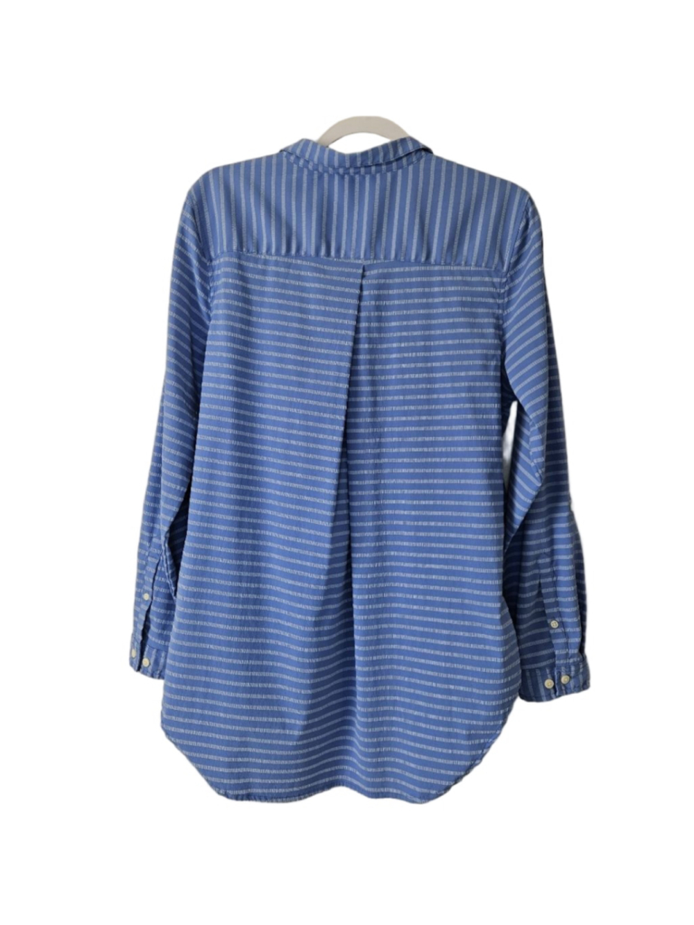 L.L.Bean Blue Striped Roll Tab Sleeve Button Down Shirt Sz L Outdoor Hiking - Picture 4 of 12